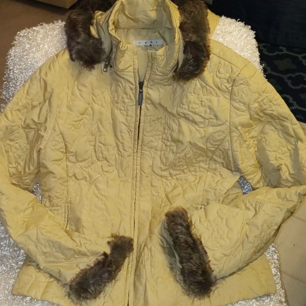Cabi yellow/gold colored jacket w/hood. Size M